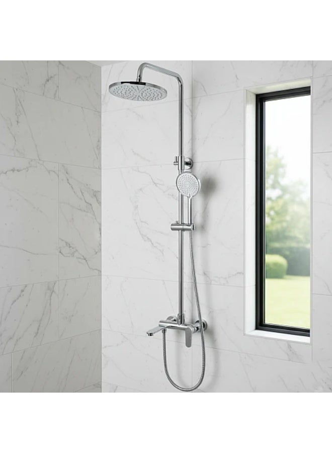 Chrome Shower Column with Mixer and Round Handheld Shower - Image 1